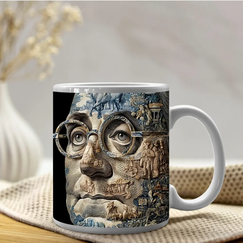Engraved Portrait Face Currency Art Style – Mugs