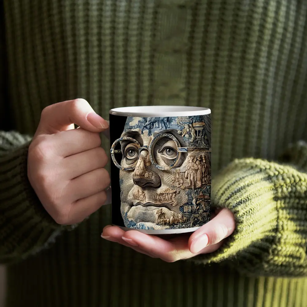 Engraved Portrait Face Currency Art Style – Mugs