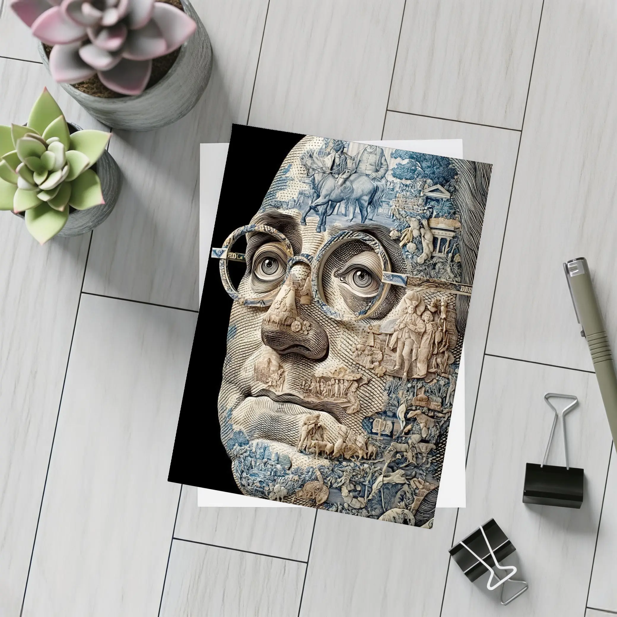 Engraved Portrait Face Currency Art Style – Postcards