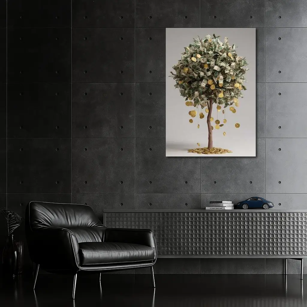 Money Tree Gold Coins Dollar Bills Art – Wall Art