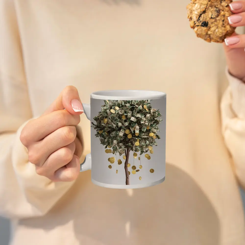 Money Tree Gold Coins Dollar Bills Art – Mugs