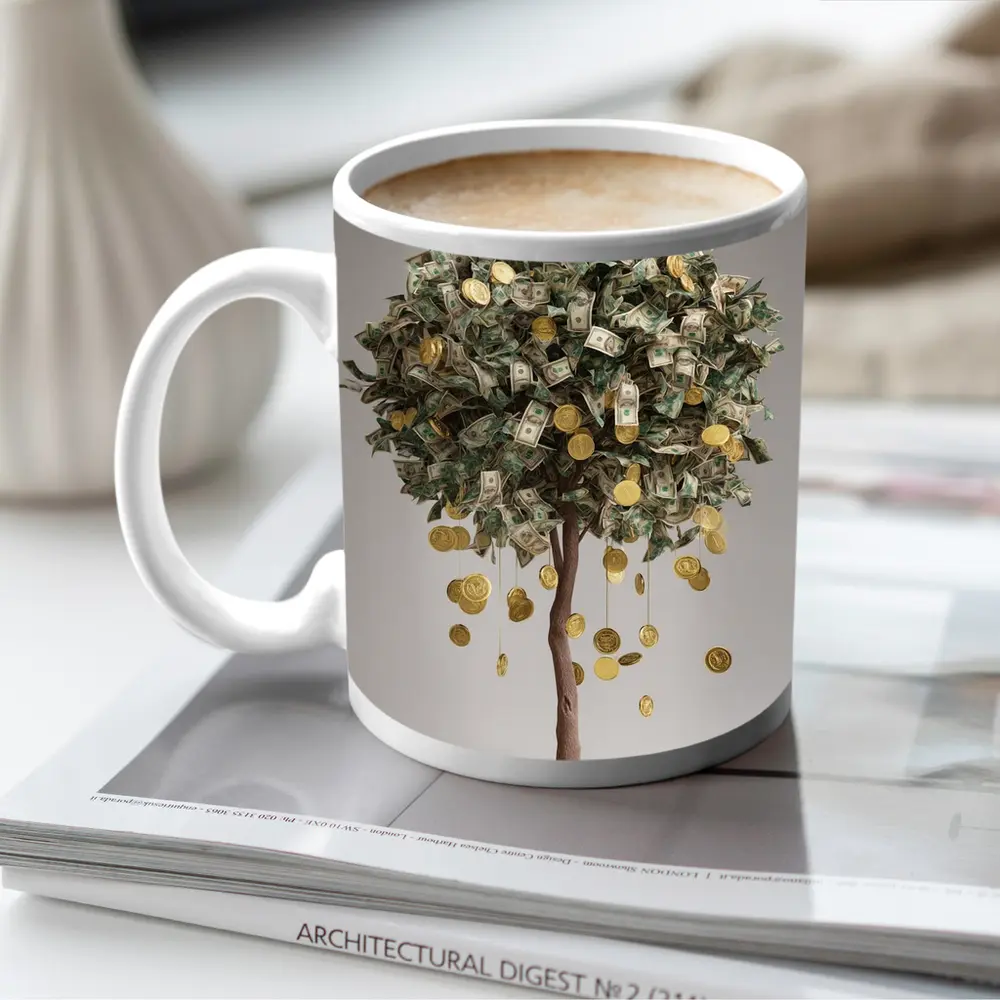 Money Tree Gold Coins Dollar Bills Art – Mugs