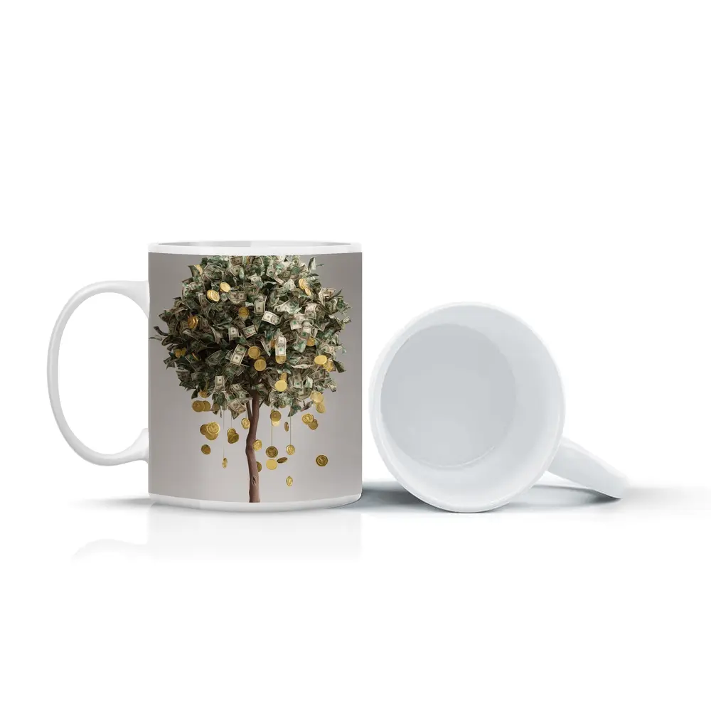 Money Tree Gold Coins Dollar Bills Art – Mugs