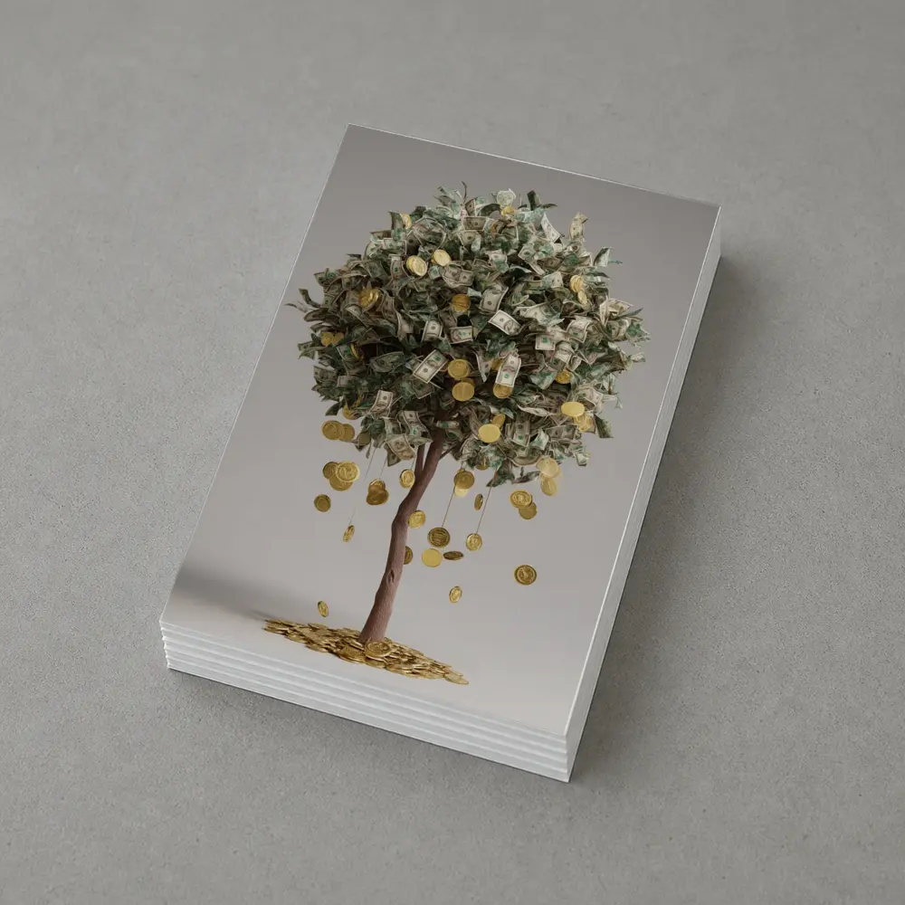 Money Tree Gold Coins Dollar Bills Art – Postcards