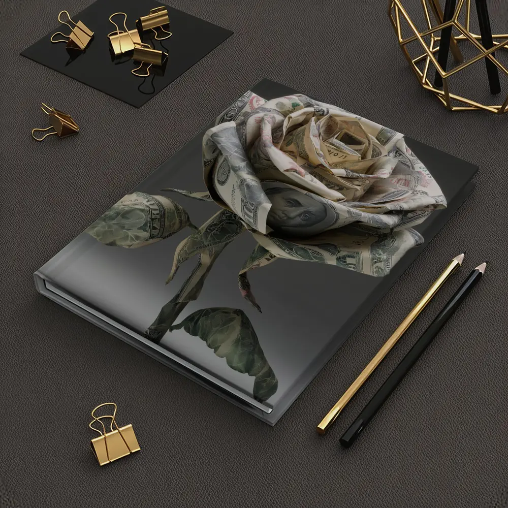 Dollar Bill Rose Origami Gray Background – Notebooks