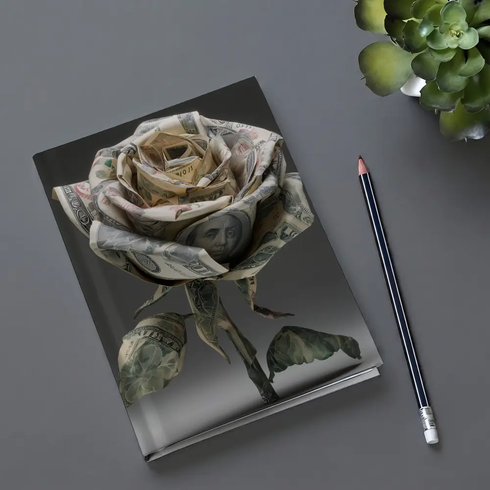 Dollar Bill Rose Origami Gray Background – Notebooks