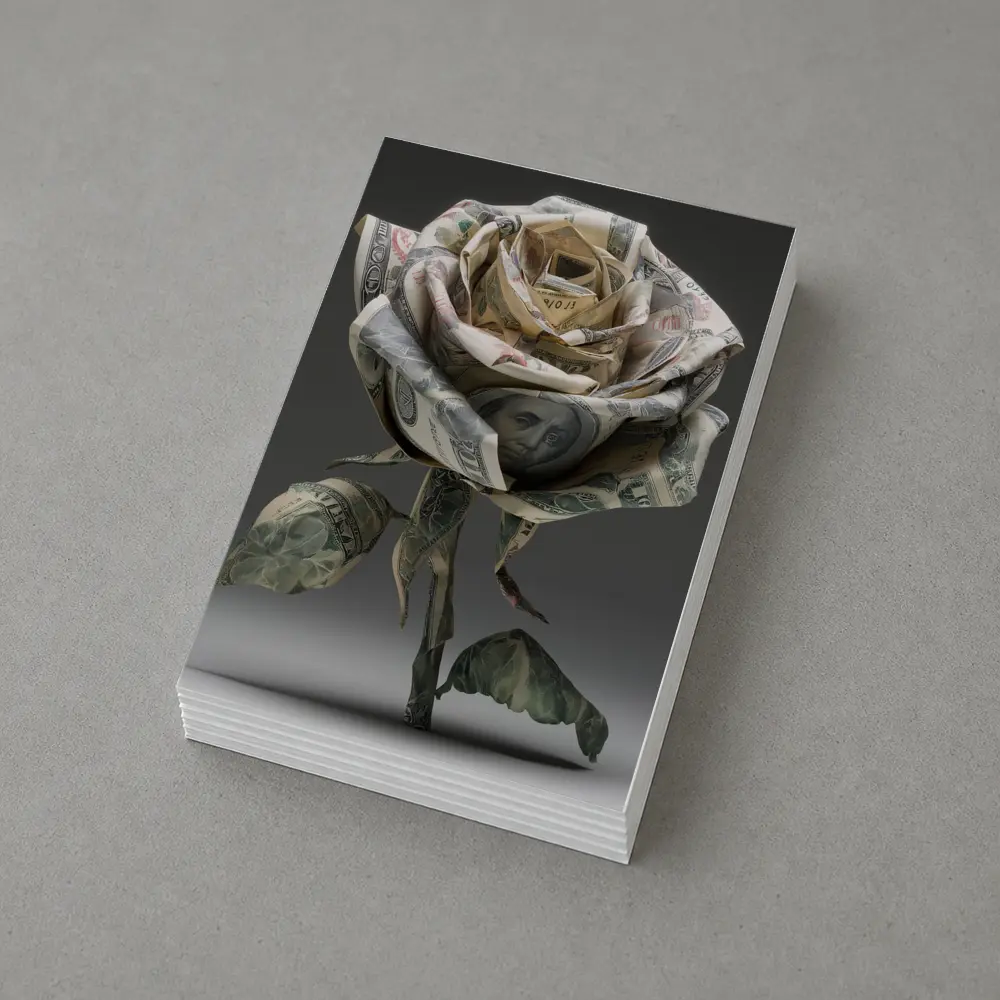 Dollar Bill Rose Origami Gray Background – Postcards