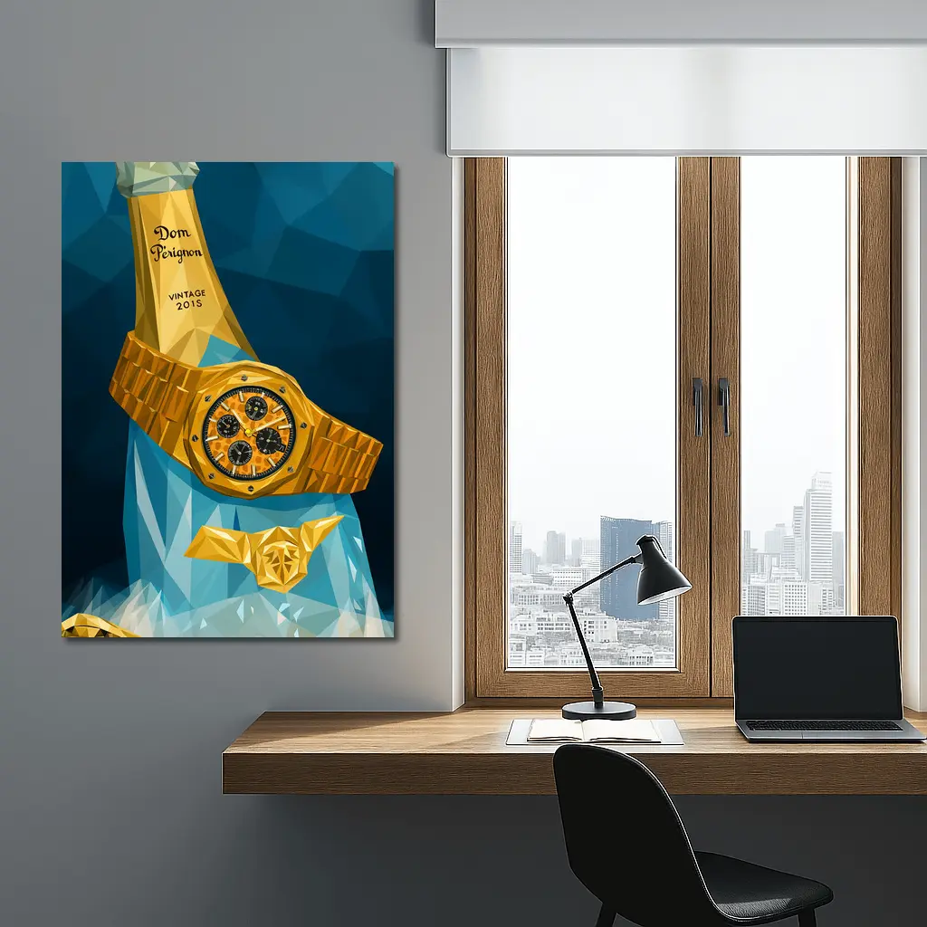 Gold Watch Dom Perignon Champagne Low Poly – Wall Art
