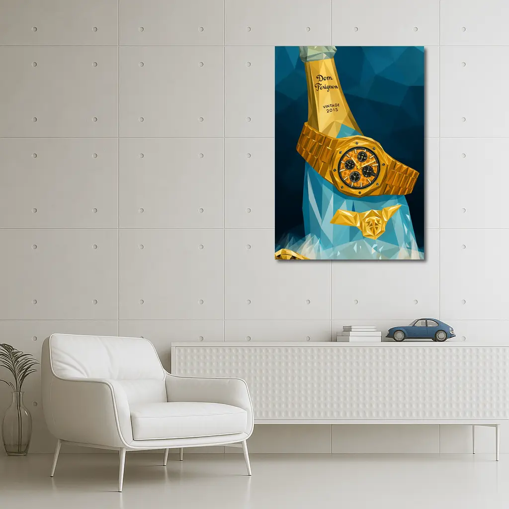 Gold Watch Dom Perignon Champagne Low Poly – Wall Art