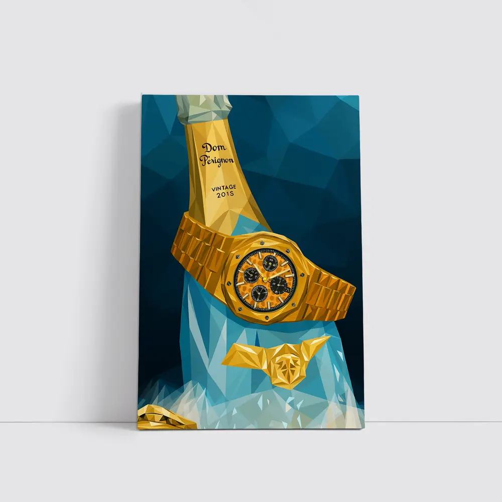 Gold Watch Dom Perignon Champagne Low Poly – Wall Art