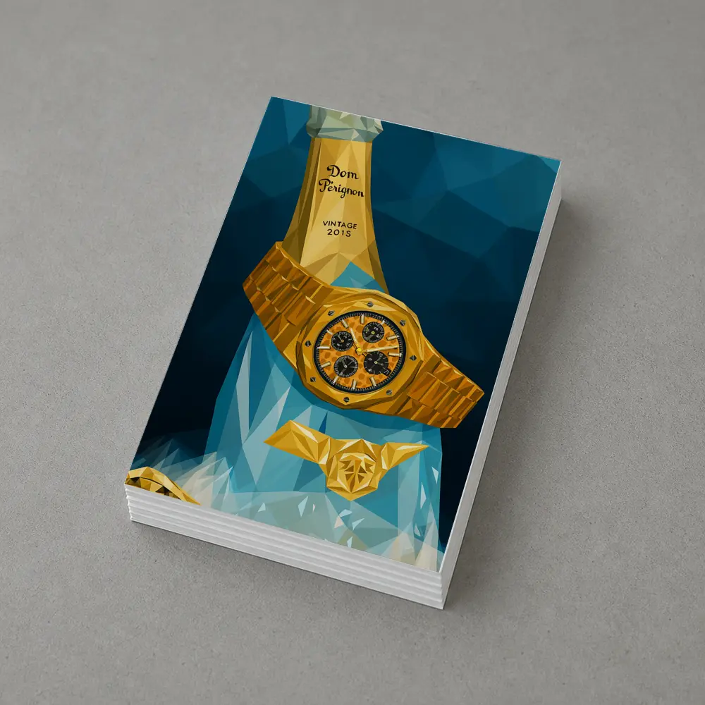 Gold Watch Dom Perignon Champagne Low Poly – Postcards