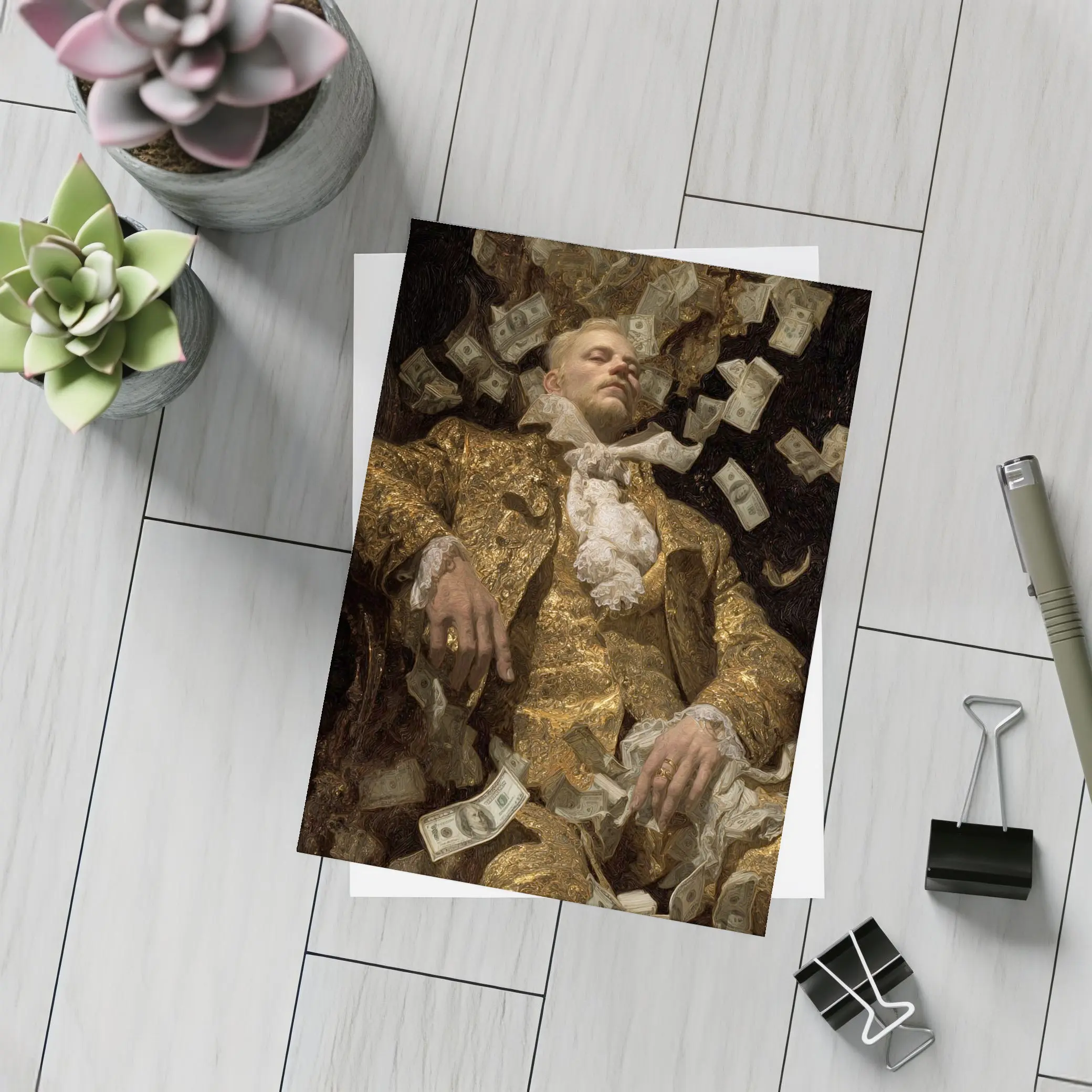 Baroque Man Reclining Surrounded By Money – Postcards