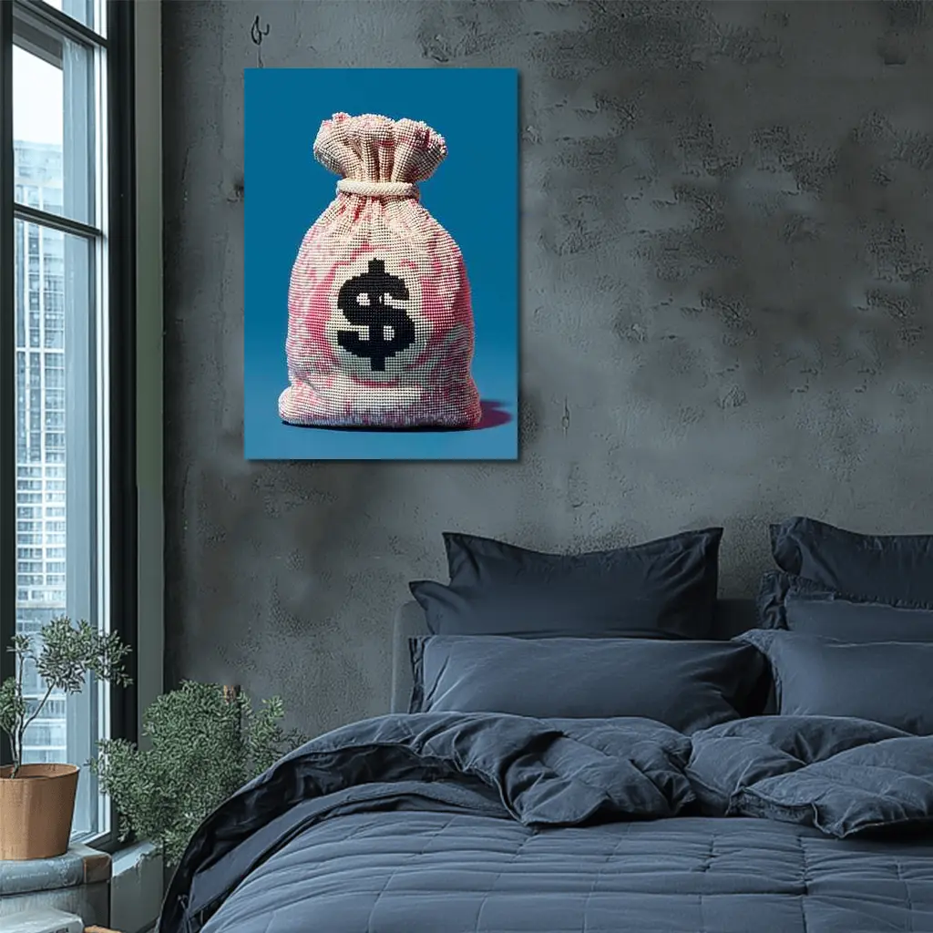 Money Bag Dollar Sign Blue Background Art – Wall Art