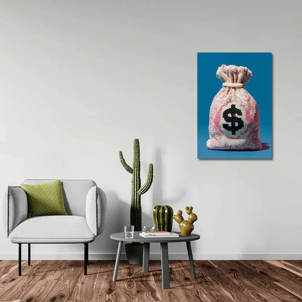 Money Bag Dollar Sign Blue Background Art – Wall Art
