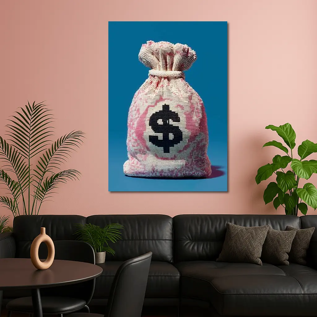 Money Bag Dollar Sign Blue Background Art – Wall Art
