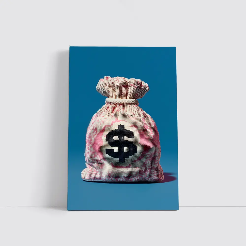 Money Bag Dollar Sign Blue Background Art – Wall Art