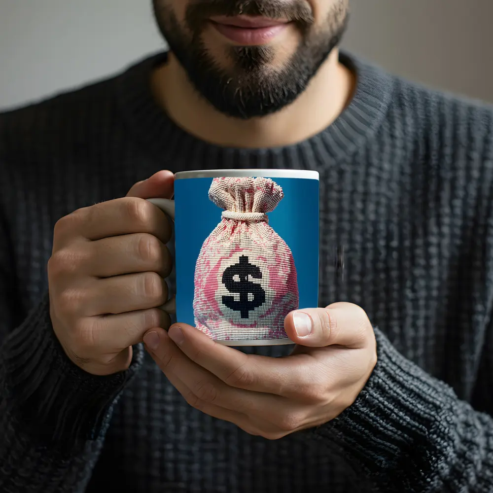 Money Bag Dollar Sign Blue Background Art – Mugs