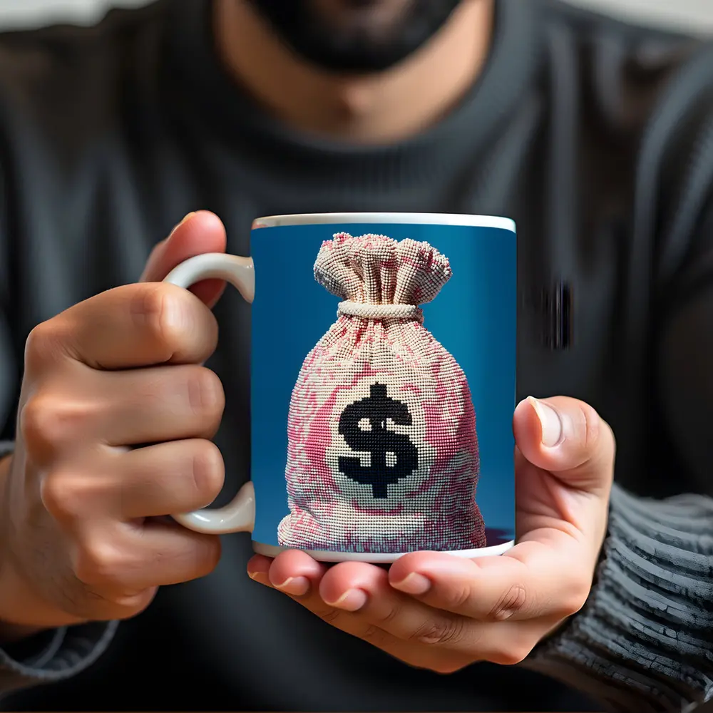 Money Bag Dollar Sign Blue Background Art – Mugs