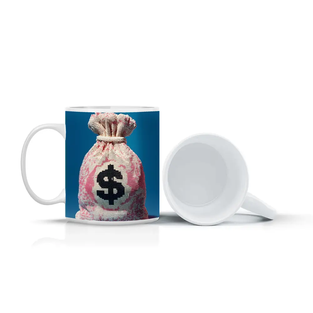Money Bag Dollar Sign Blue Background Art – Mugs