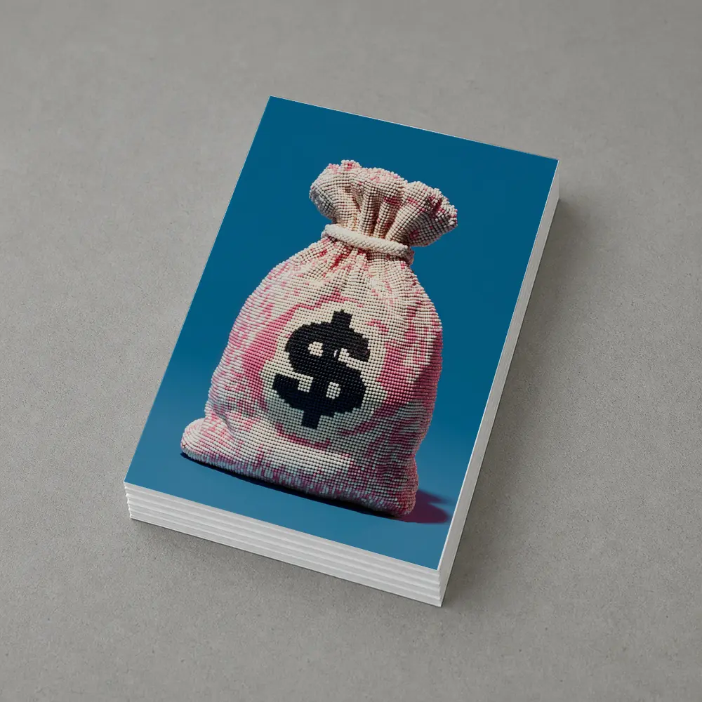 Money Bag Dollar Sign Blue Background Art – Postcards