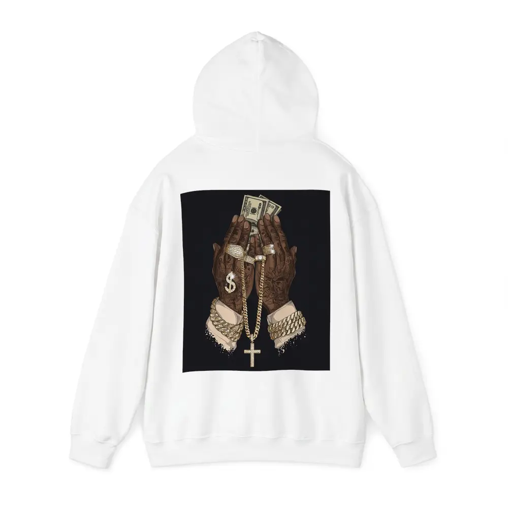 Praying Hands Gold Chain Money Black Background – Hoodies