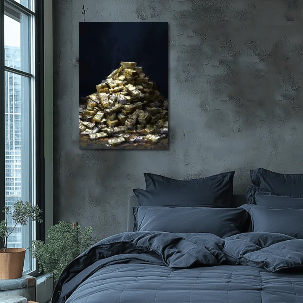 Massive Pile of Cash Money Dark Background – Wall Art