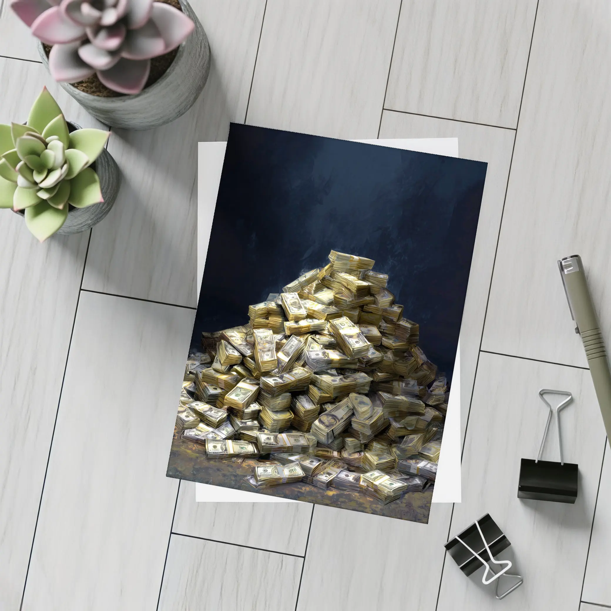 Massive Pile of Cash Money Dark Background – Postcards