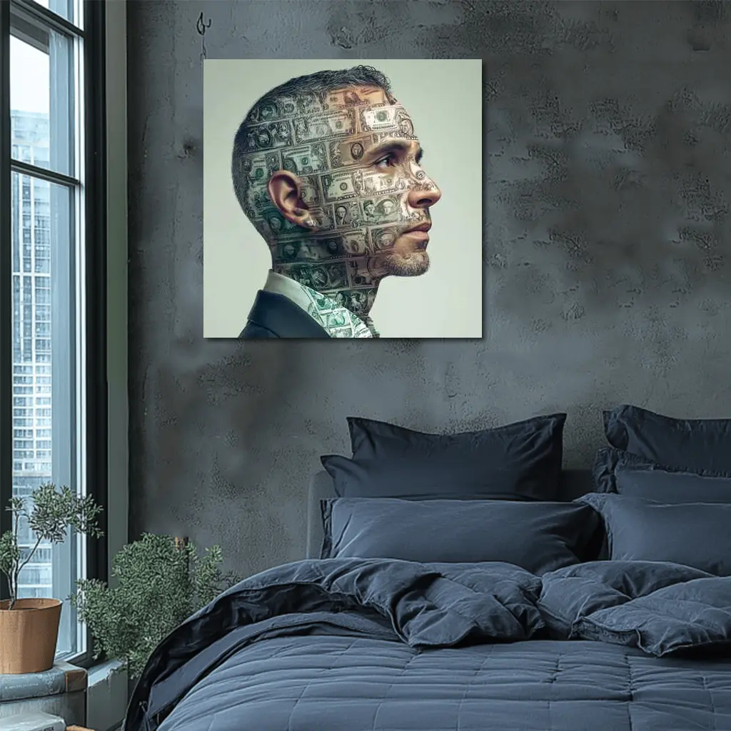 Man Face Covered In Dollar Bills Money – Wall Art