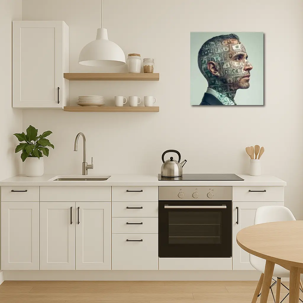 Man Face Covered In Dollar Bills Money – Wall Art
