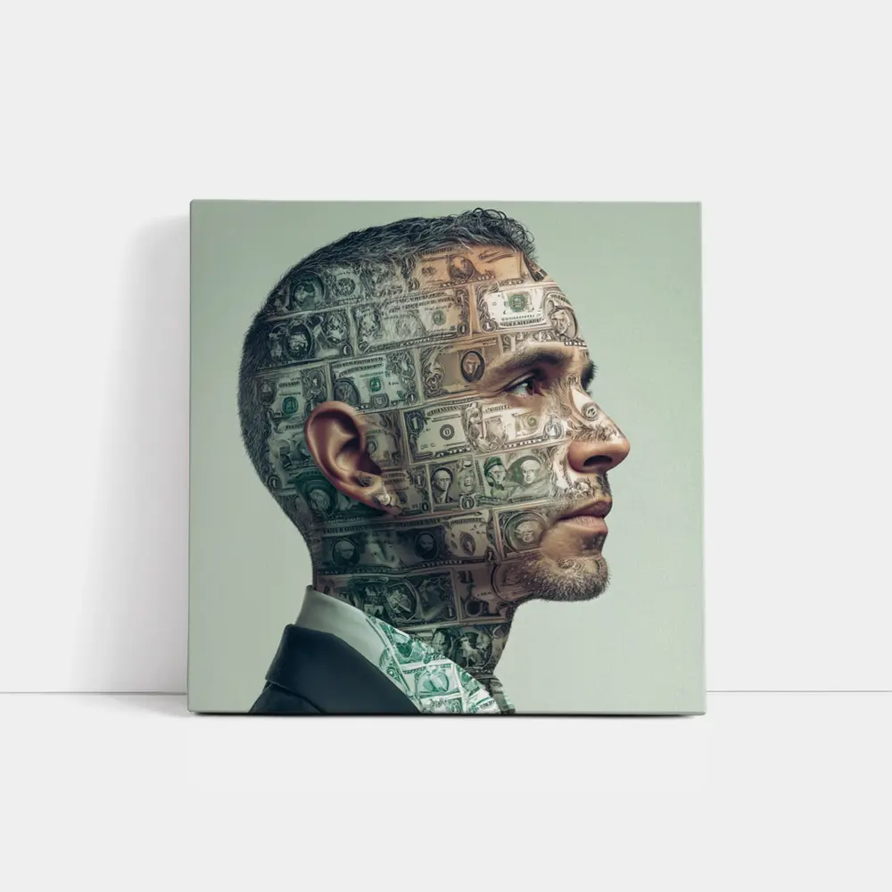 Man Face Covered In Dollar Bills Money – Wall Art