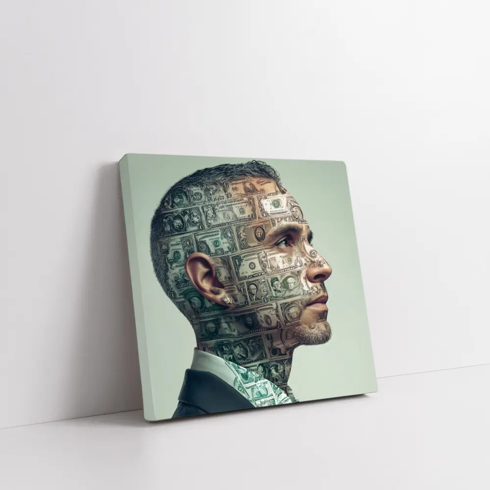 Man Face Covered In Dollar Bills Money – Wall Art