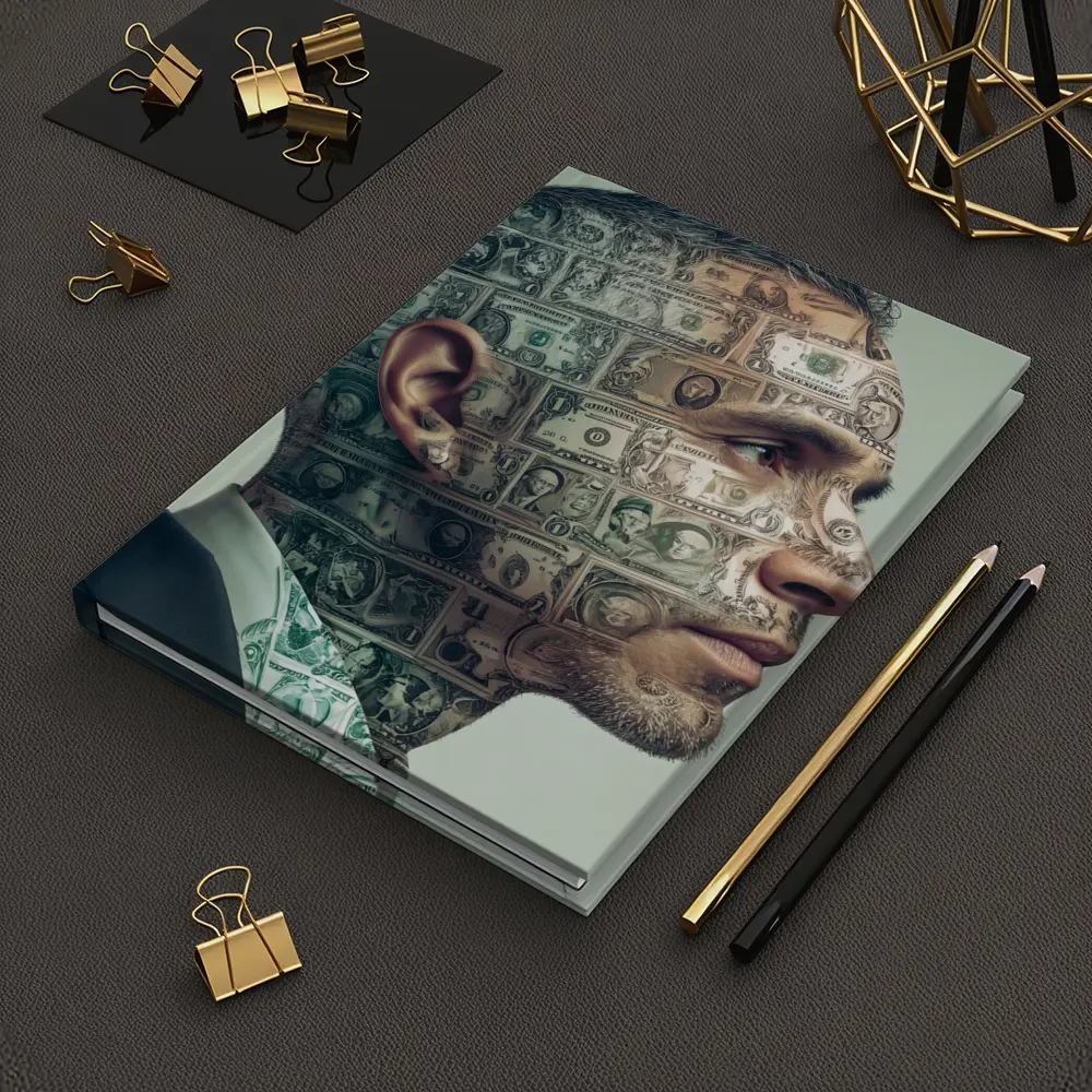 Man Face Covered In Dollar Bills Money – Notebooks