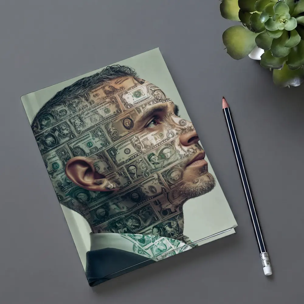 Man Face Covered In Dollar Bills Money – Notebooks