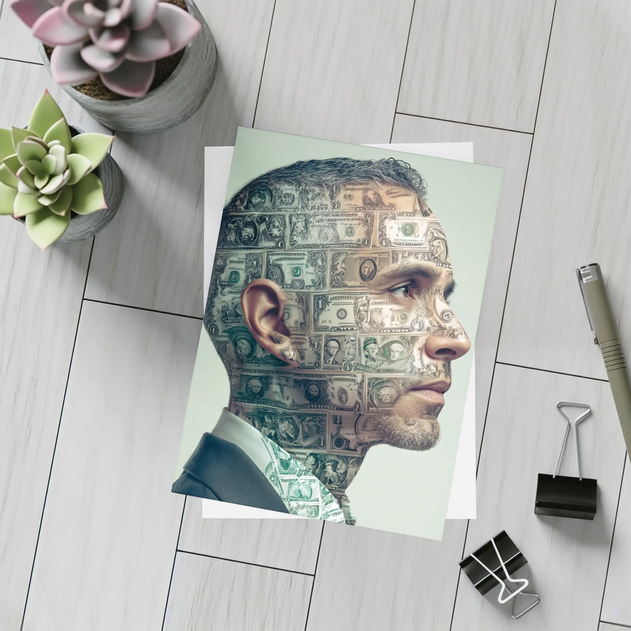 Man Face Covered In Dollar Bills Money – Postcards
