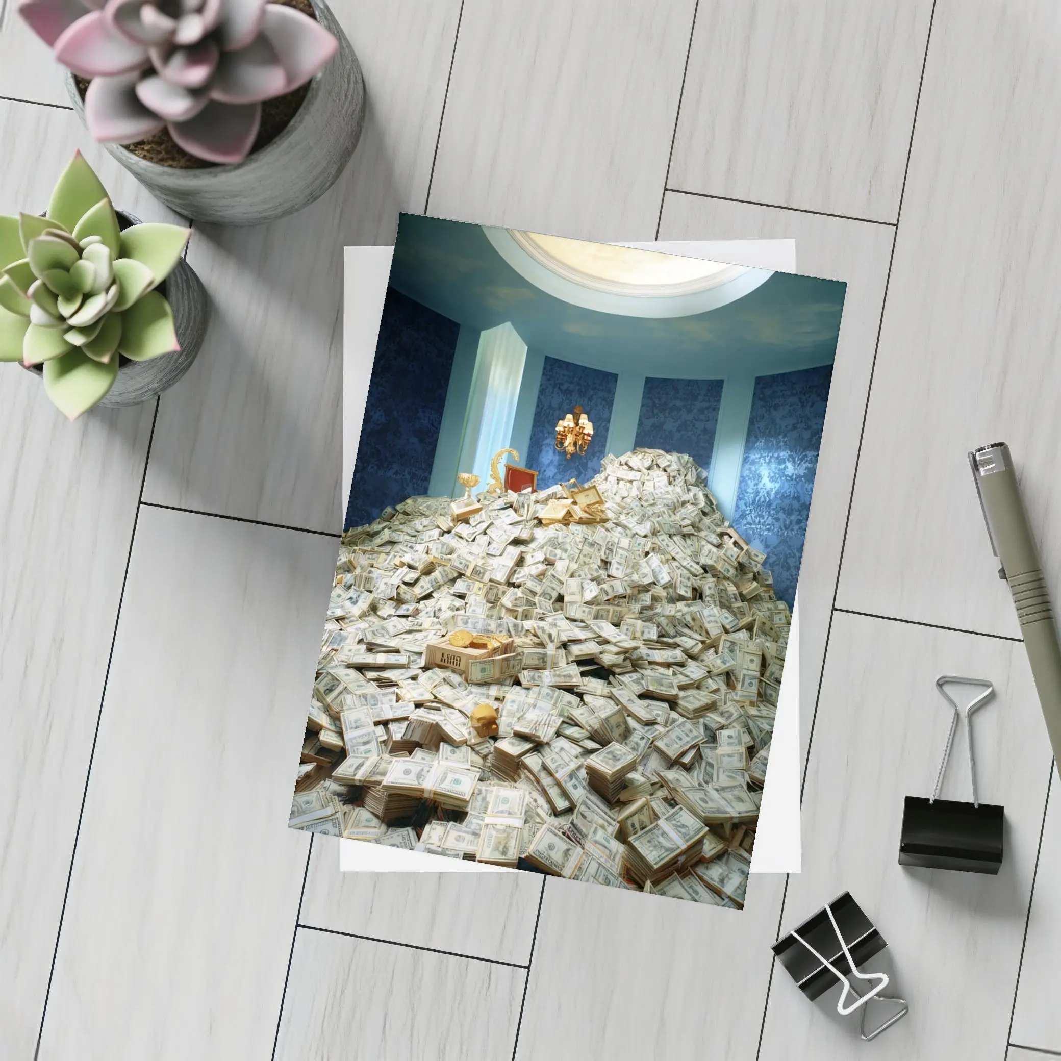 Massive Money Pile Luxury Blue Room – Postcards
