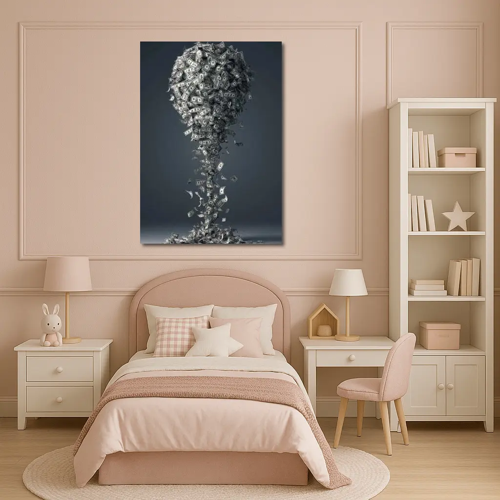 Dollar Bills Swirling Into Money Tree Shape – Wall Art