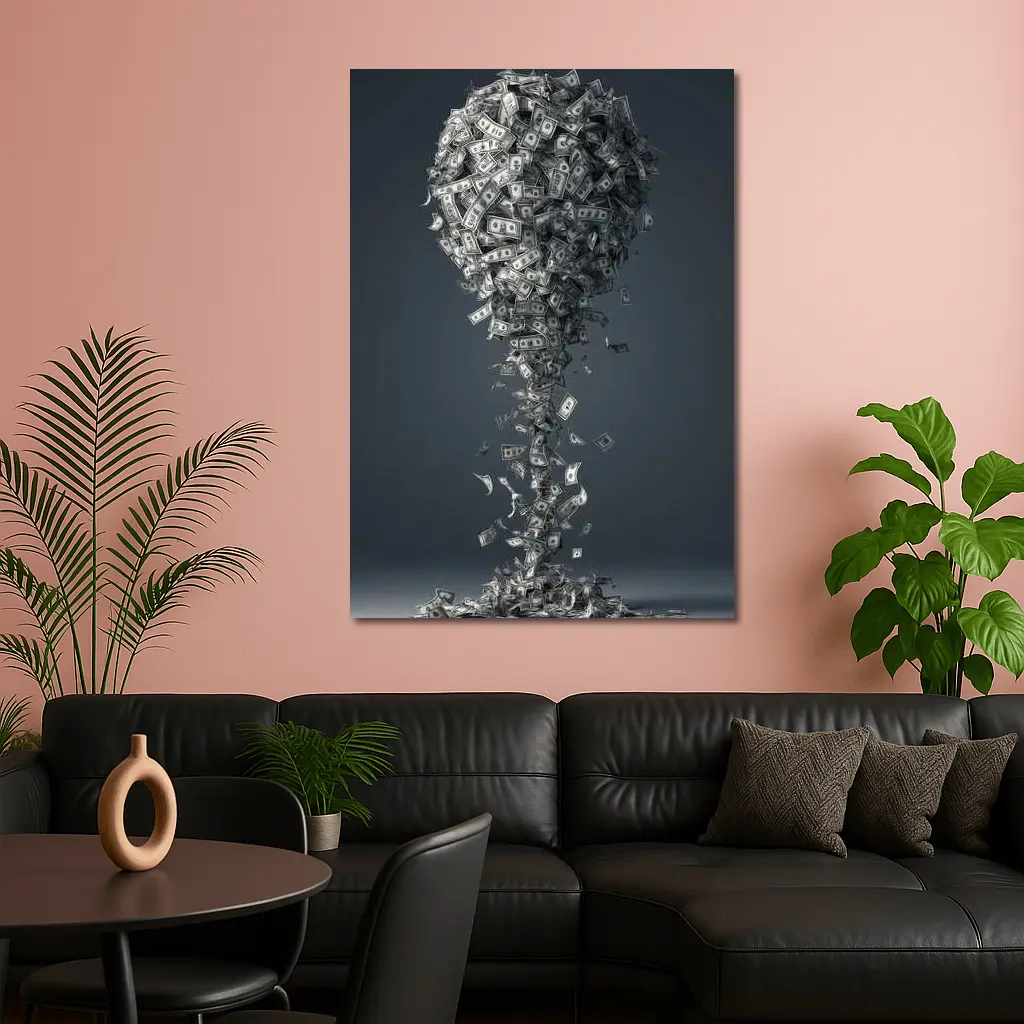 Dollar Bills Swirling Into Money Tree Shape – Wall Art
