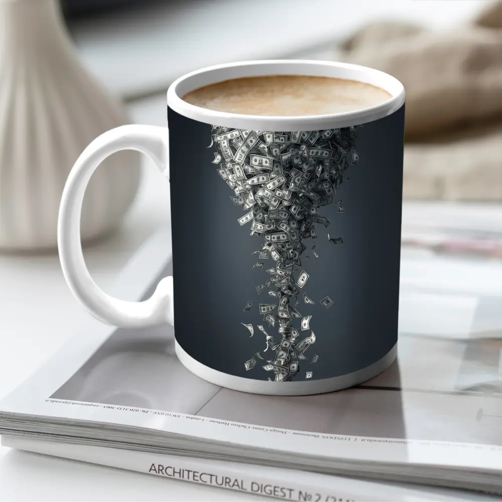 Dollar Bills Swirling Into Money Tree Shape – Mugs