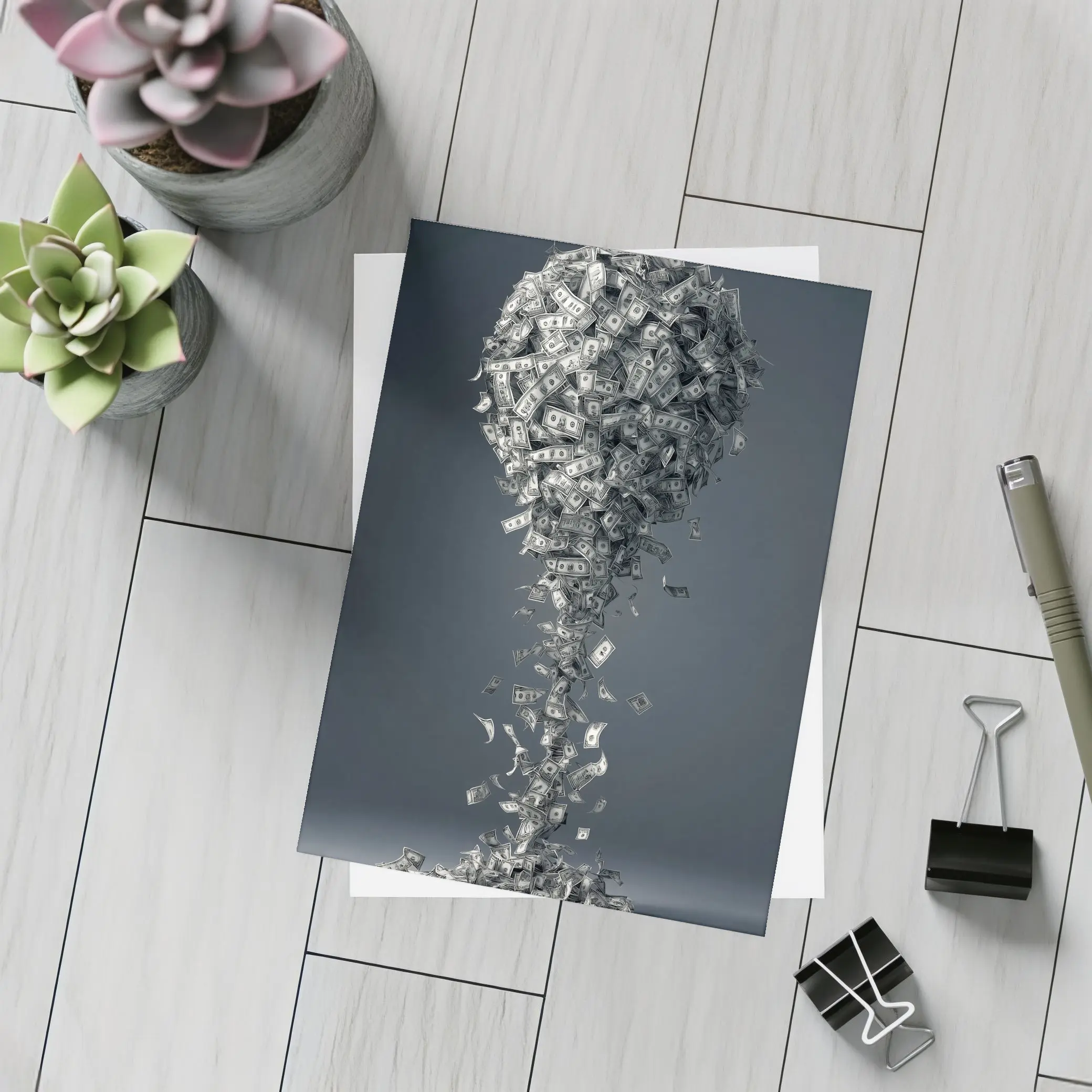 Dollar Bills Swirling Into Money Tree Shape – Postcards