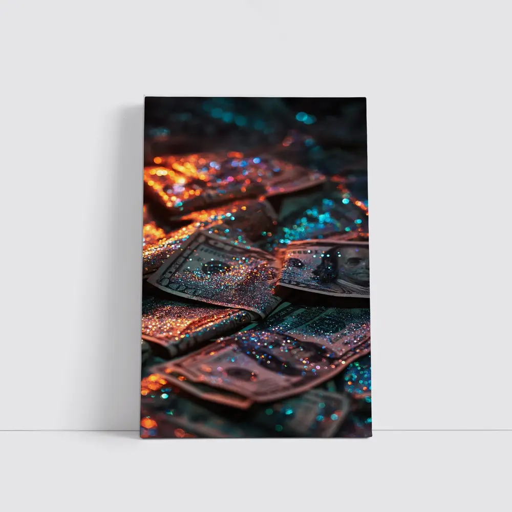 Glitter Covered Dollar Bills Dark Background – Wall Art