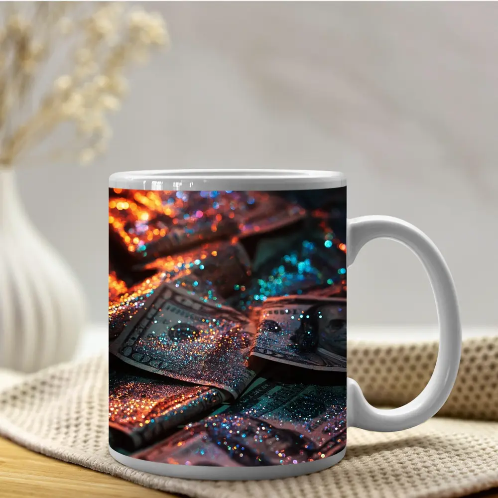 Glitter Covered Dollar Bills Dark Background – Mugs