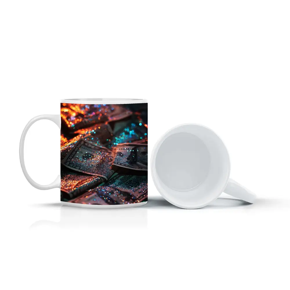 Glitter Covered Dollar Bills Dark Background – Mugs