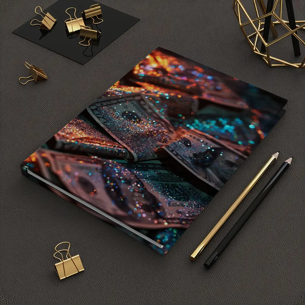 Glitter Covered Dollar Bills Dark Background – Notebooks