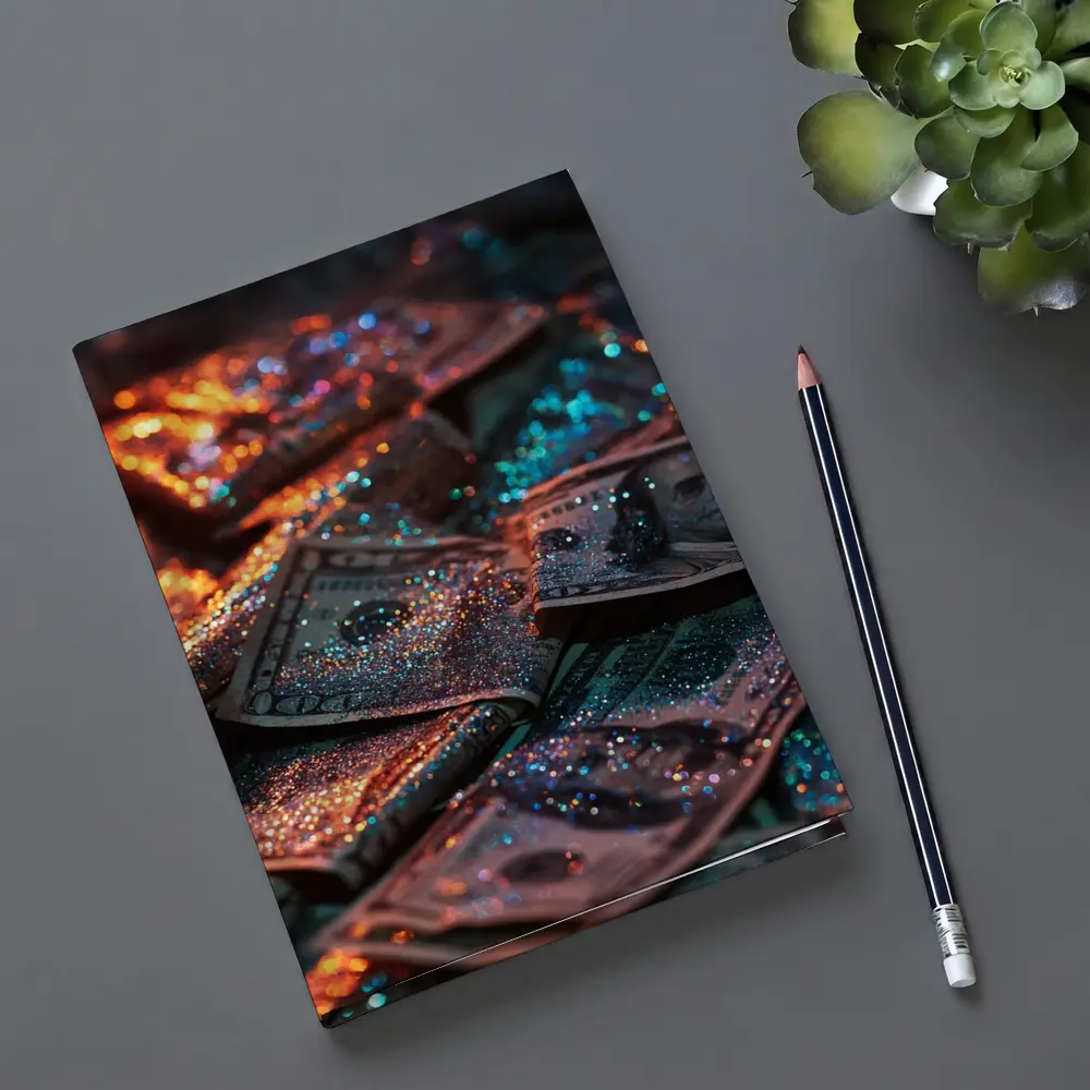 Glitter Covered Dollar Bills Dark Background – Notebooks