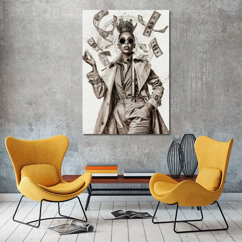Crown Queen Woman Money Flying Around – Wall Art