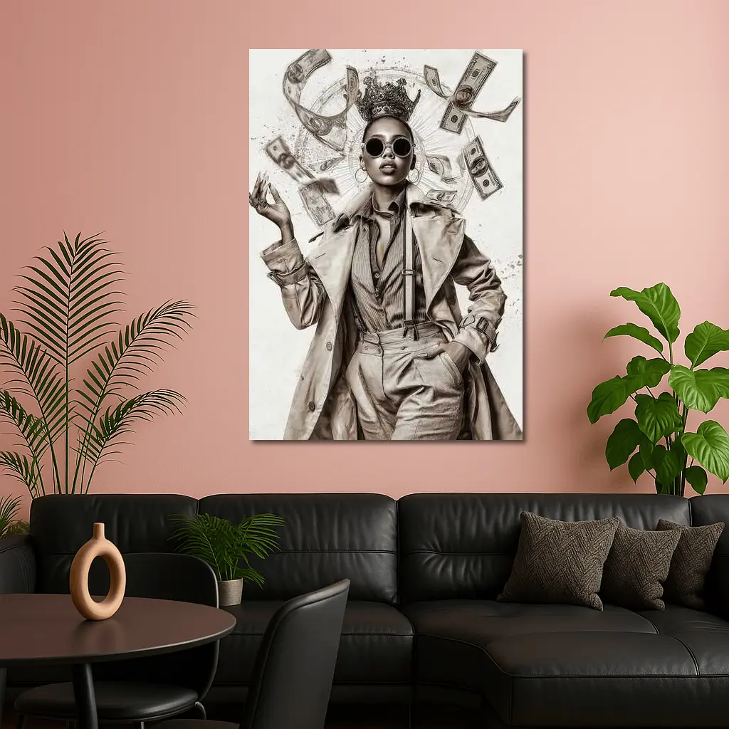 Crown Queen Woman Money Flying Around – Wall Art
