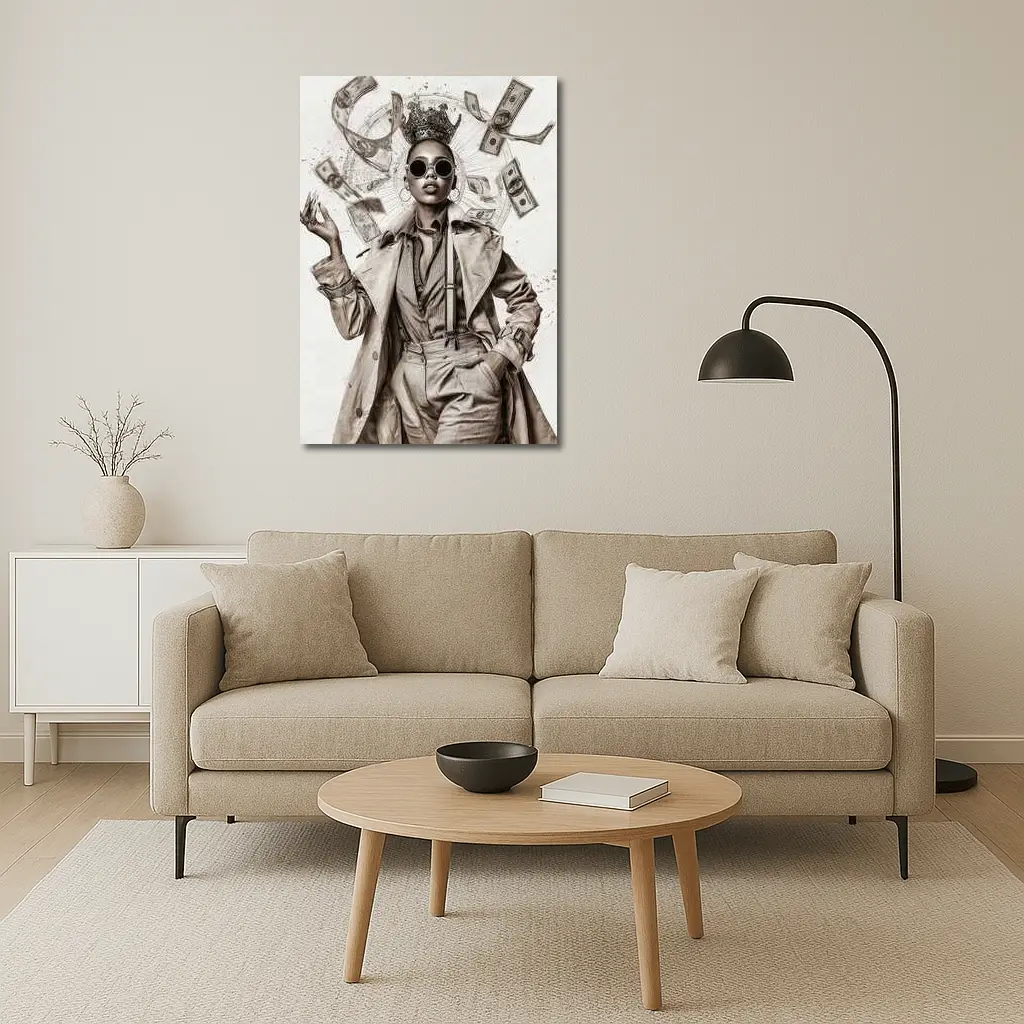Crown Queen Woman Money Flying Around – Wall Art