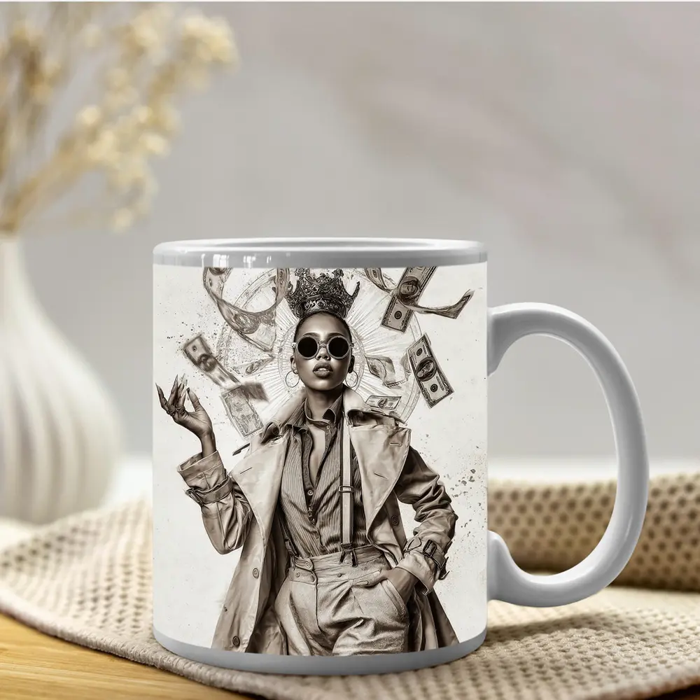Crown Queen Woman Money Flying Around – Mugs