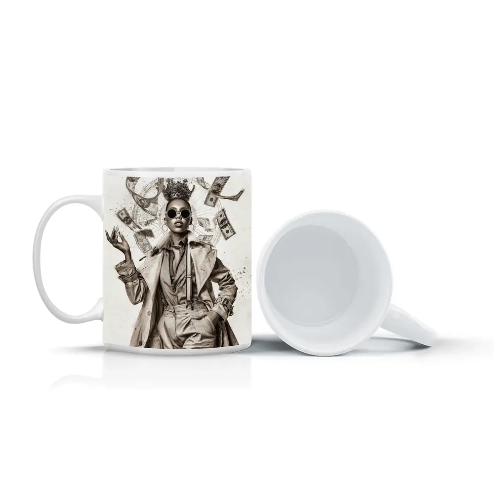 Crown Queen Woman Money Flying Around – Mugs
