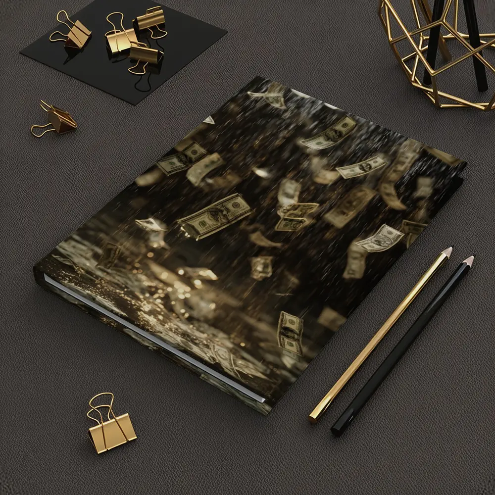 Dollar Bills Raining Down Dark Background – Notebooks